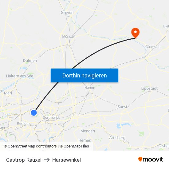 Castrop-Rauxel to Harsewinkel map