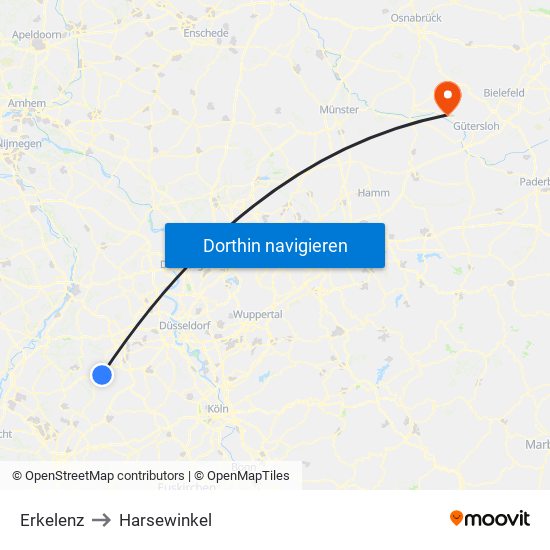 Erkelenz to Harsewinkel map