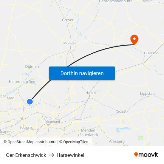 Oer-Erkenschwick to Harsewinkel map