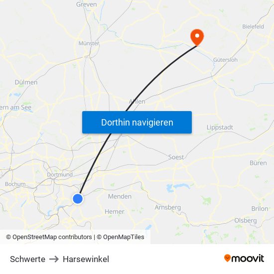 Schwerte to Harsewinkel map