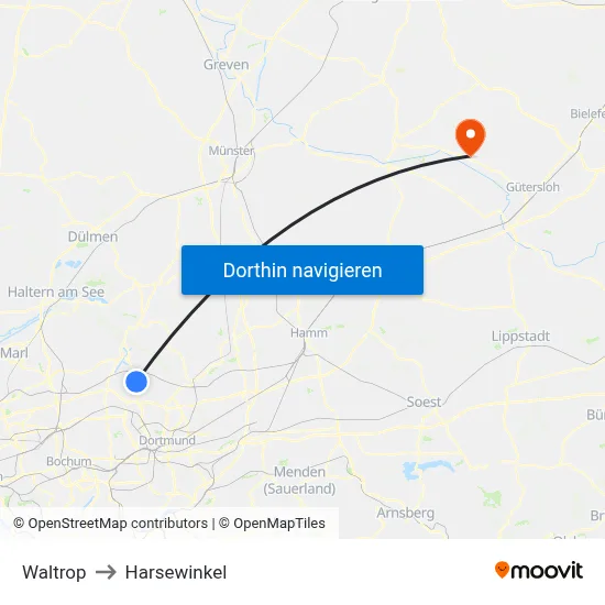 Waltrop to Harsewinkel map