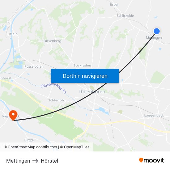 Mettingen to Hörstel map