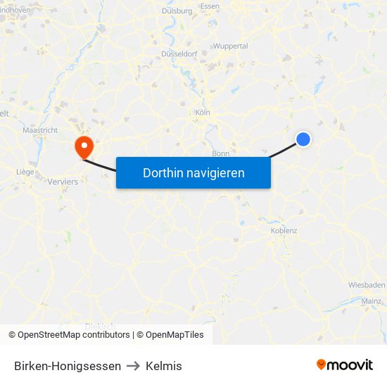 Birken-Honigsessen to Kelmis map