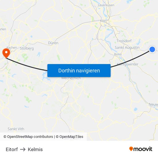 Eitorf to Kelmis map