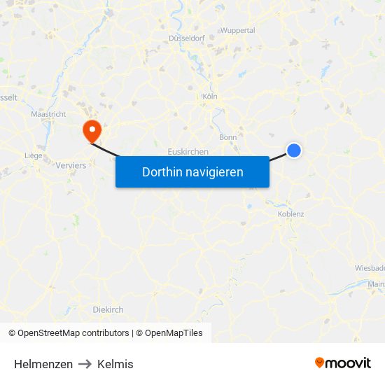 Helmenzen to Kelmis map