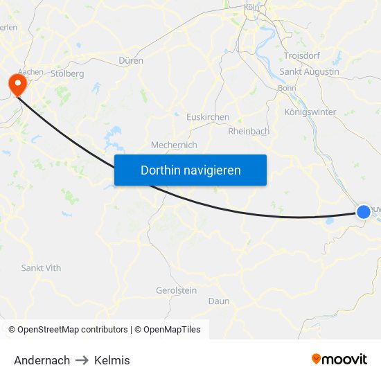 Andernach to Kelmis map