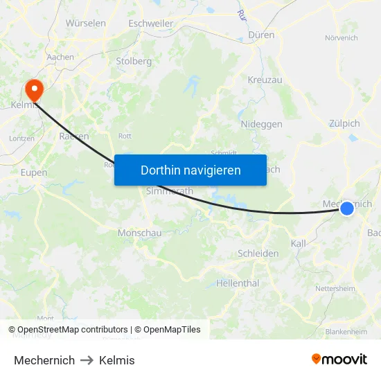 Mechernich to Kelmis map