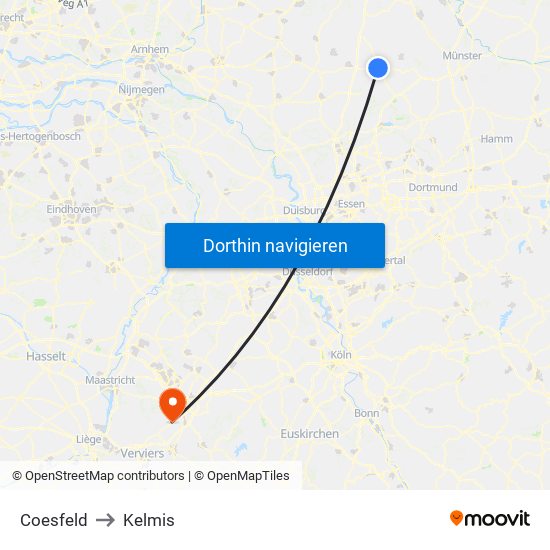 Coesfeld to Kelmis map