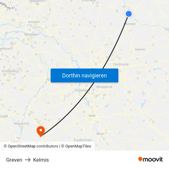 Greven to Kelmis map