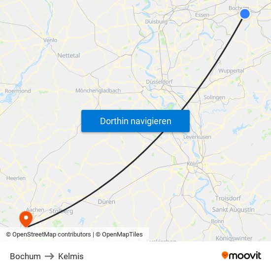 Bochum to Kelmis map