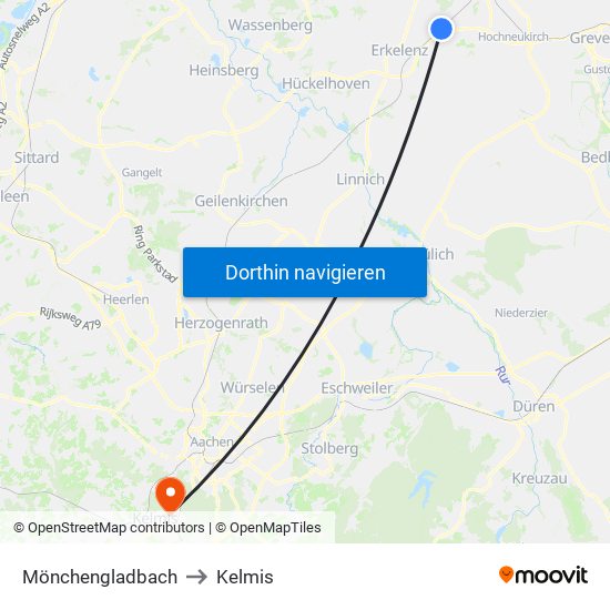 Mönchengladbach to Kelmis map