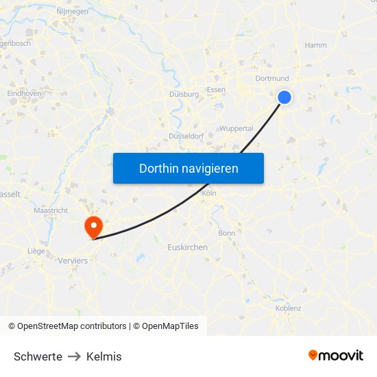 Schwerte to Kelmis map