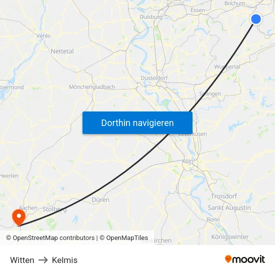 Witten to Kelmis map
