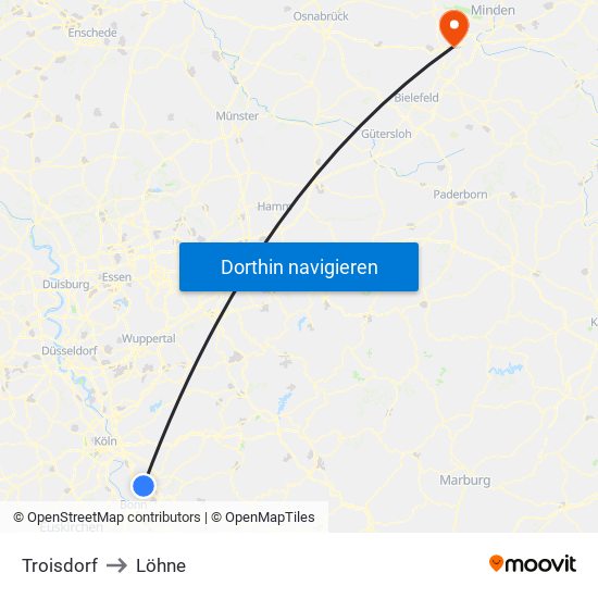 Troisdorf to Löhne map