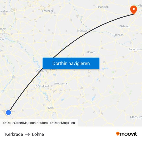 Kerkrade to Löhne map