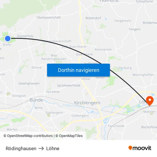 Rödinghausen to Löhne map