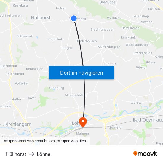 Hüllhorst to Löhne map