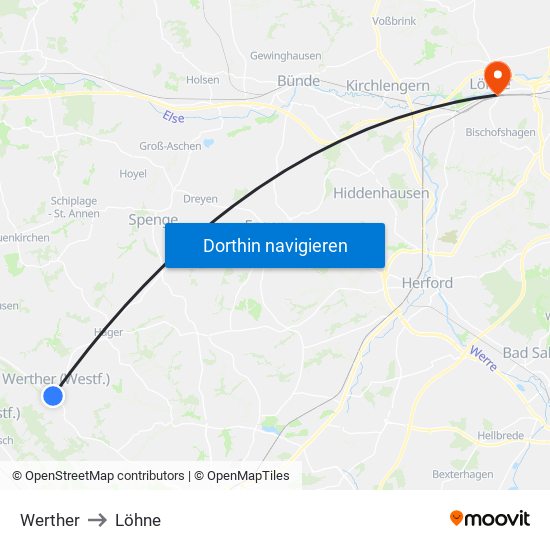 Werther to Löhne map