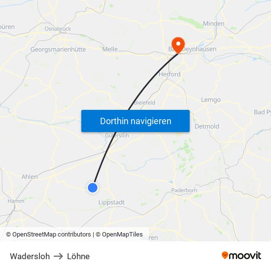 Wadersloh to Löhne map