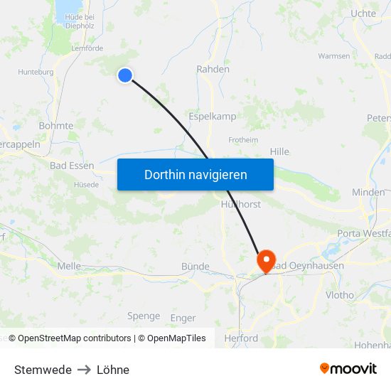 Stemwede to Löhne map