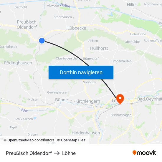 Preußisch Oldendorf to Löhne map