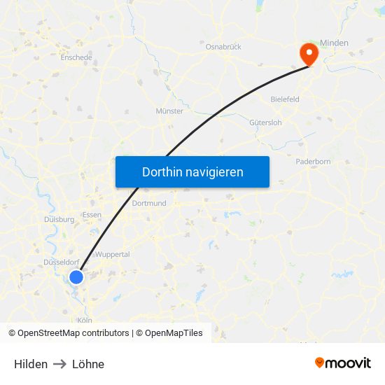 Hilden to Löhne map