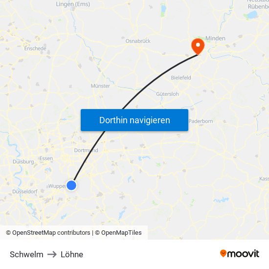 Schwelm to Löhne map