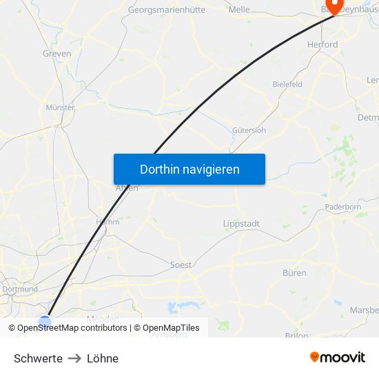 Schwerte to Löhne map