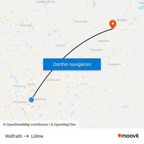 Wülfrath to Löhne map