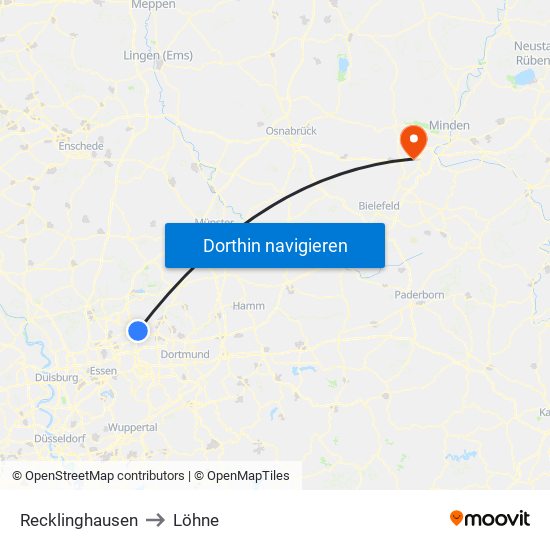 Recklinghausen to Löhne map