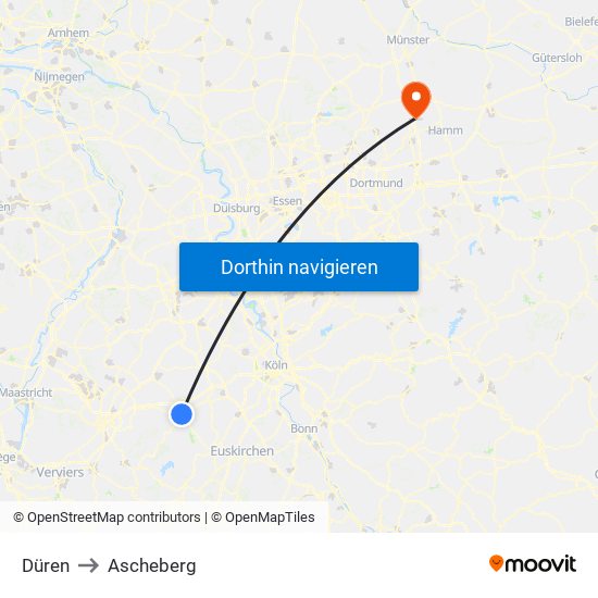 Düren to Ascheberg map