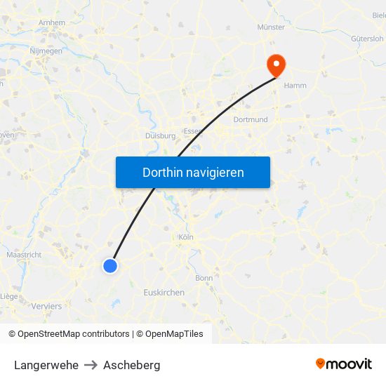 Langerwehe to Ascheberg map