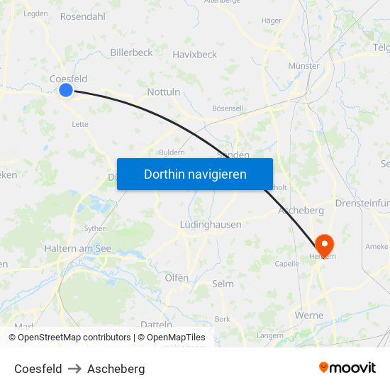 Coesfeld to Ascheberg map