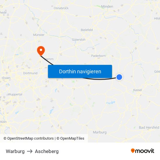 Warburg to Ascheberg map