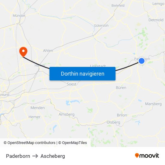Paderborn to Ascheberg map