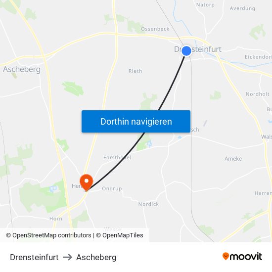 Drensteinfurt to Ascheberg map