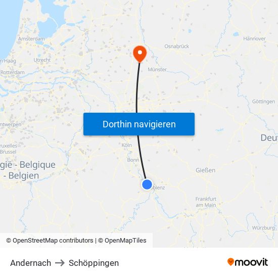 Andernach to Schöppingen map