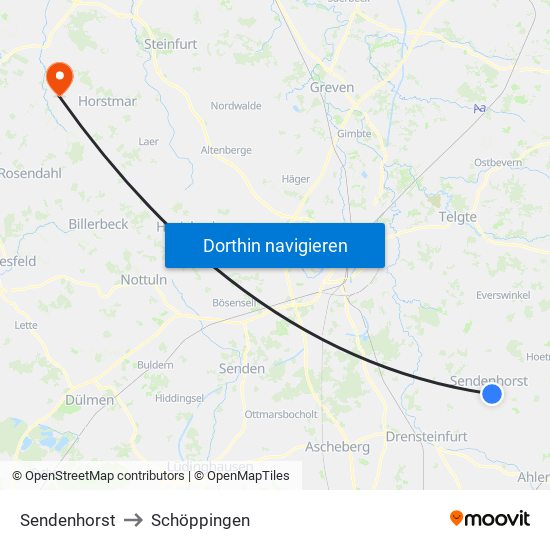 Sendenhorst to Schöppingen map