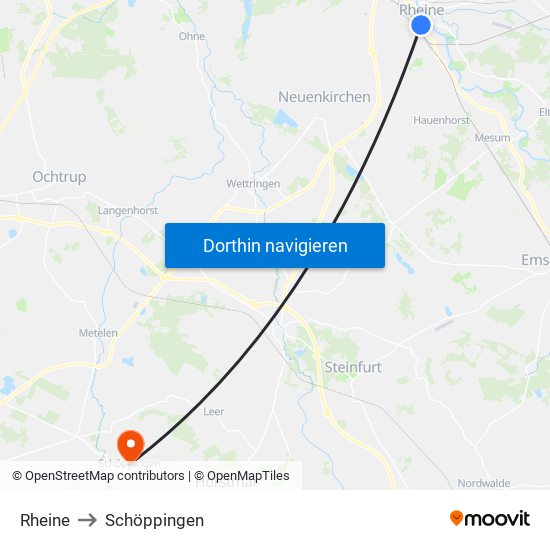 Rheine to Schöppingen map