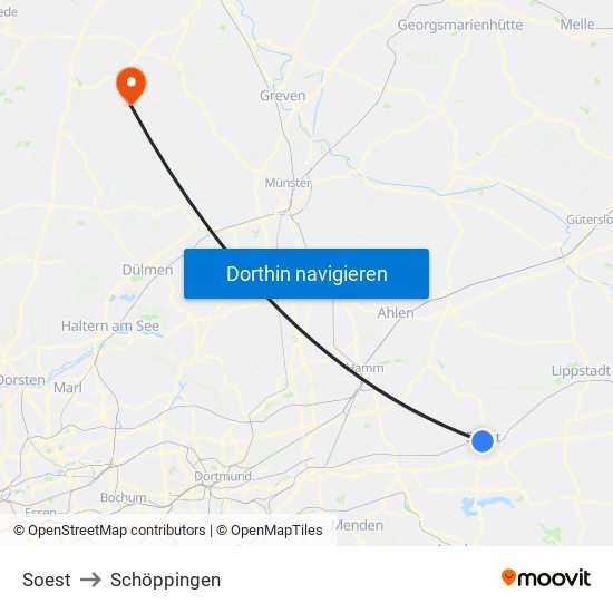 Soest to Schöppingen map