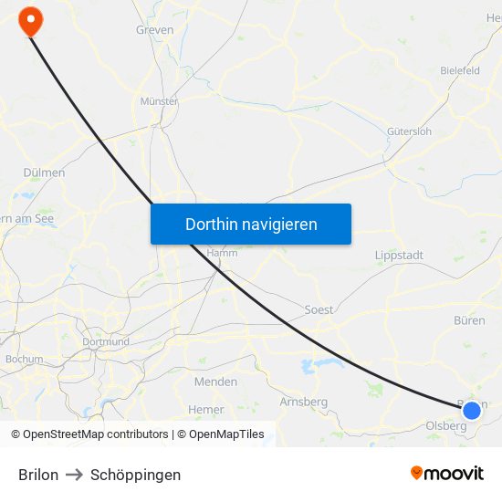 Brilon to Schöppingen map