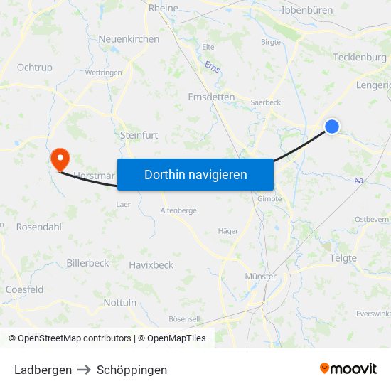 Ladbergen to Schöppingen map