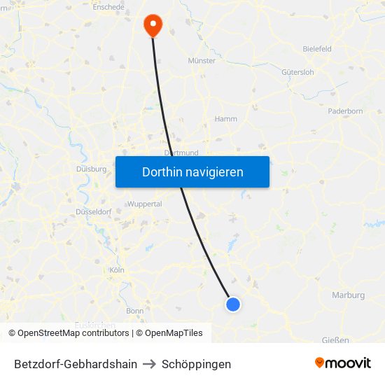 Betzdorf-Gebhardshain to Schöppingen map