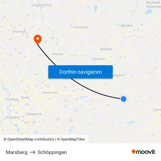 Marsberg to Schöppingen map