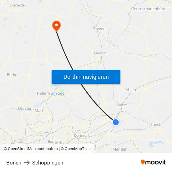 Bönen to Schöppingen map