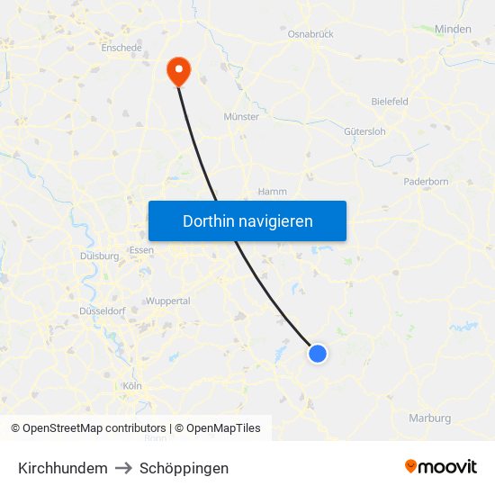 Kirchhundem to Schöppingen map