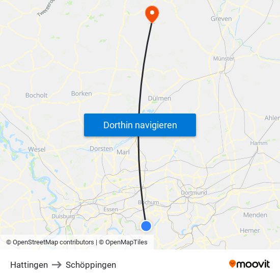 Hattingen to Schöppingen map