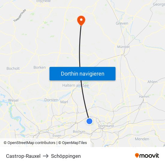 Castrop-Rauxel to Schöppingen map