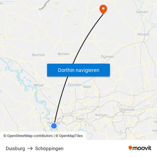 Duisburg to Schöppingen map