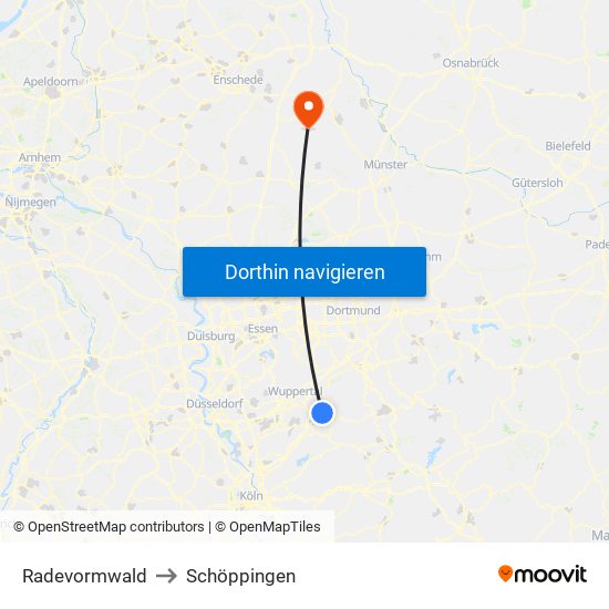 Radevormwald to Schöppingen map